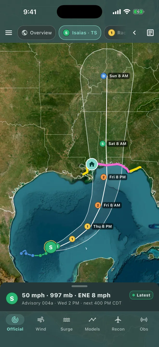 Storm map with cone, track and watches